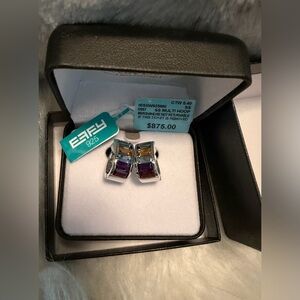 EFFY Multi Gemstone Sterling silver hoop earrings earrings 💙💛💜❤️💚